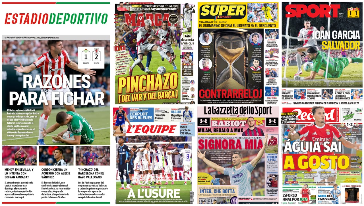 Escándalo en LaLiga, fichajes contra el reloj, Antony, Lukébakio, Batista Mendy, Alexis Sánchez... las portadas del lunes 1 de septiembre 