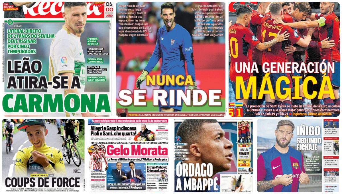 Sergio Rico no se rinde; Carmona, a Lisboa; Mbappé, Euro sub 21, Morata, Tour... portadas del jueves 6 de julio 