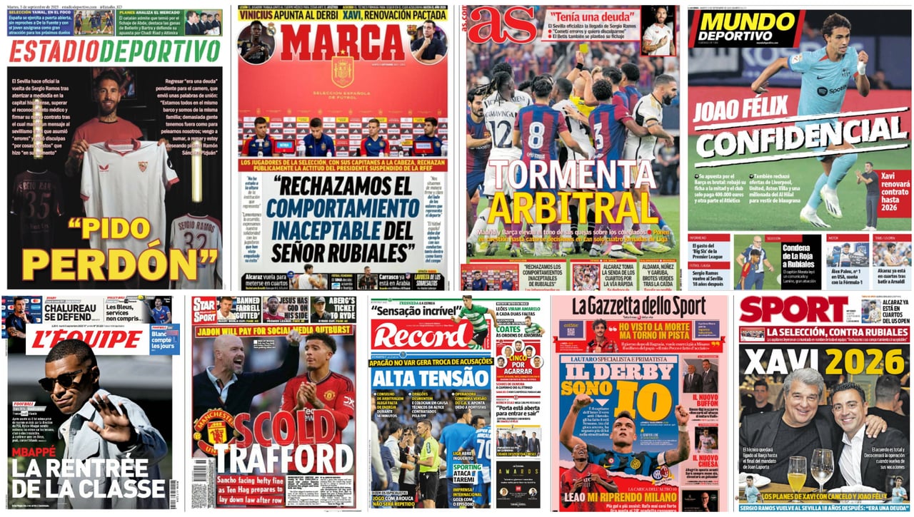 Sergio Ramos, Ramón Planes, Xavi, Alcaraz, Rubiales, tormenta arbitral... las portadas del martes 5 de septiembre