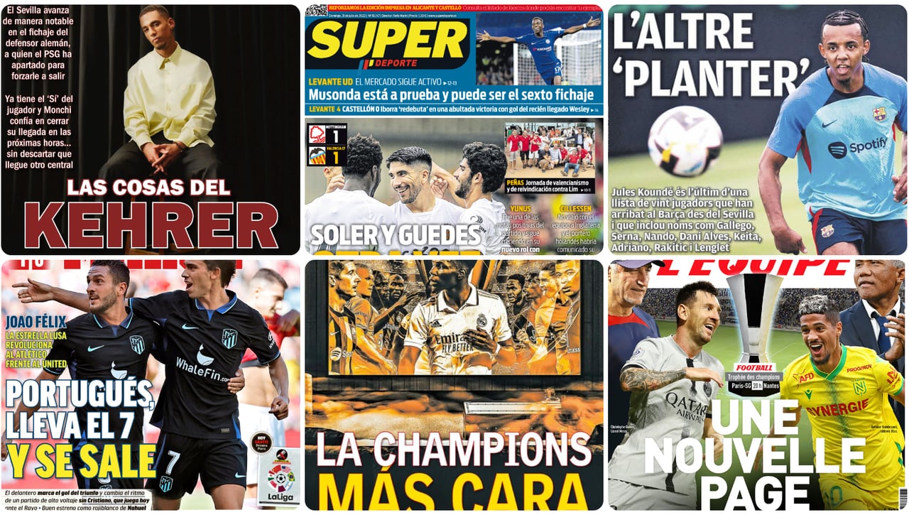 Kehrer, Musonda, Guedes, Soler, las derrotas de Sevilla y Betis... las portadas del domingo 31 de julio