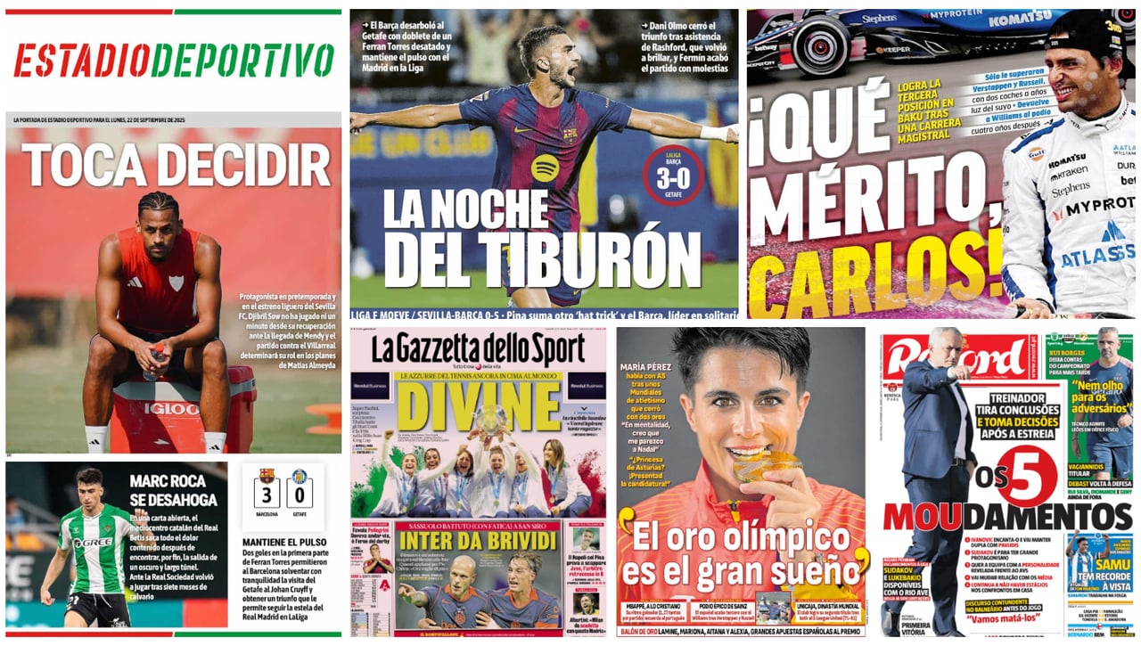 Almeyda decide, Marc Roca, Carlos Sainz, la noche del Tiburón, Balón de Oro... las portadas del lunes 22 de septiembre 