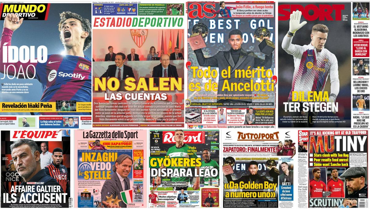 La Junta del Sevilla, Pezzella, el chivato de la UEFA, Bellingham, Ter Stegen, Joao Félix... las portadas del martes 5 de diciembre de 2023
