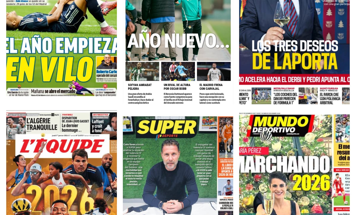 El comienzo de 2026, el posible fichaje de Evan Ferguson por el Real Betis, la lesión de Mbappé...así vienen las portadas