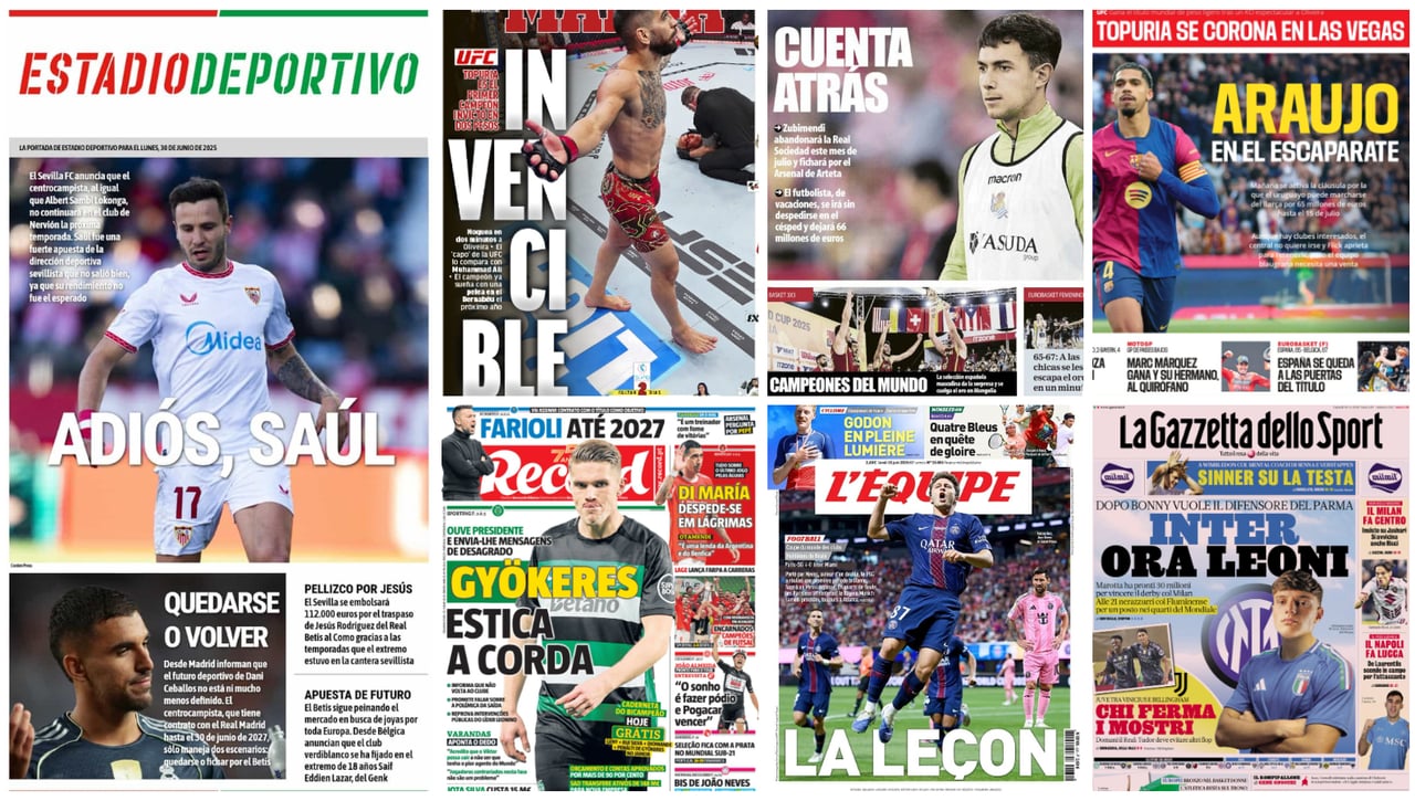 Saúl, Ceballos, Topuria, Araujo, Gyökeres, Aitana, Zubimendi... las portadas del lunes 30 de junio de 2025
