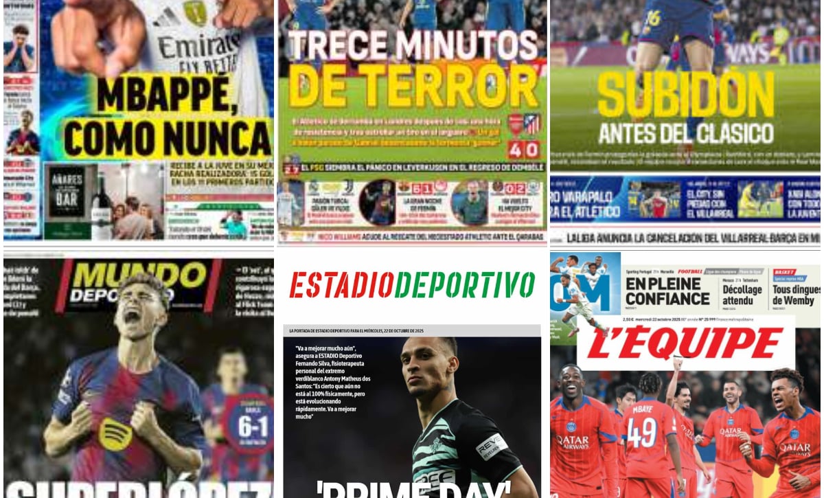 La goleada del Barça, el desastre del Atleti en Europa, Mbappe como líder del Madrid contra la Juventus... Así vienen las portadas