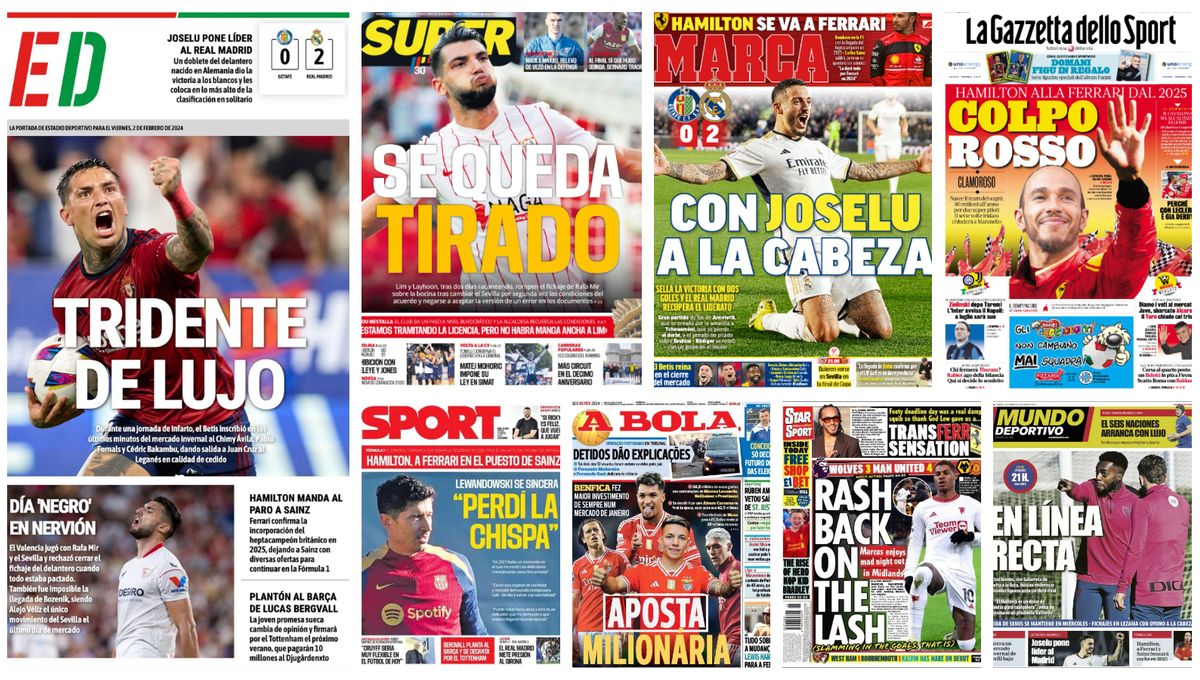Traca del Betis, enfado de Rafa Mir, Hamilton, Sainz, Joselu, Lewandowski... portadas del viernes 2 de febrero 