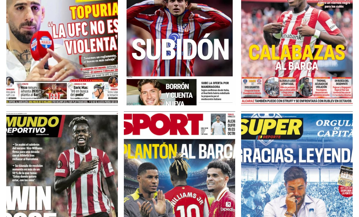 El fichaje de Riquelme, la renovación de Nico Williams y las palabras de Illia Topuria... Así vienen las portadas del día