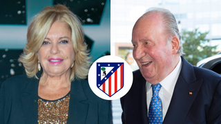Un jugador del Atlético de Madrid, entre el Rey Juan Carlos y Barbara Rey