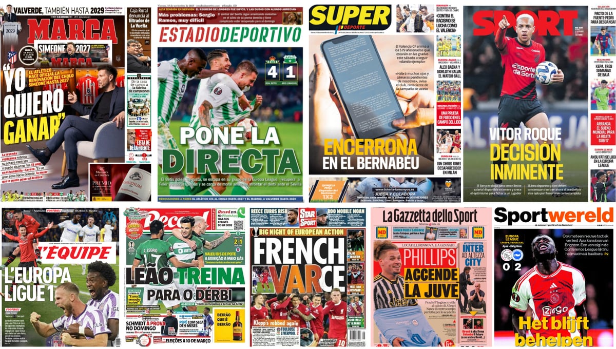 Inercias del derbi, Claudio Bravo, Sergio Ramos, Encerrona, Brahim, Simeone, Europa League... portadas del viernes 10 de noviembre de 2023