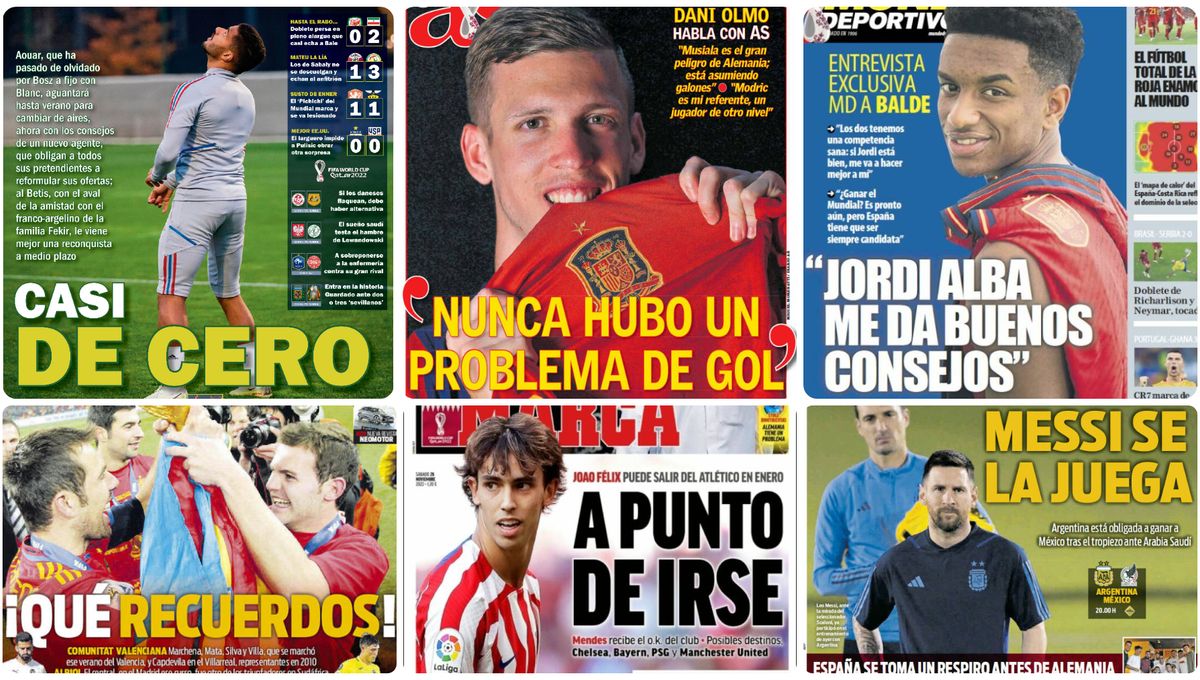 De cero con Aouar, rescisiones en Nervión, adiós a Joao, el gol de España, Messi, Neymar... las portadas del sábado