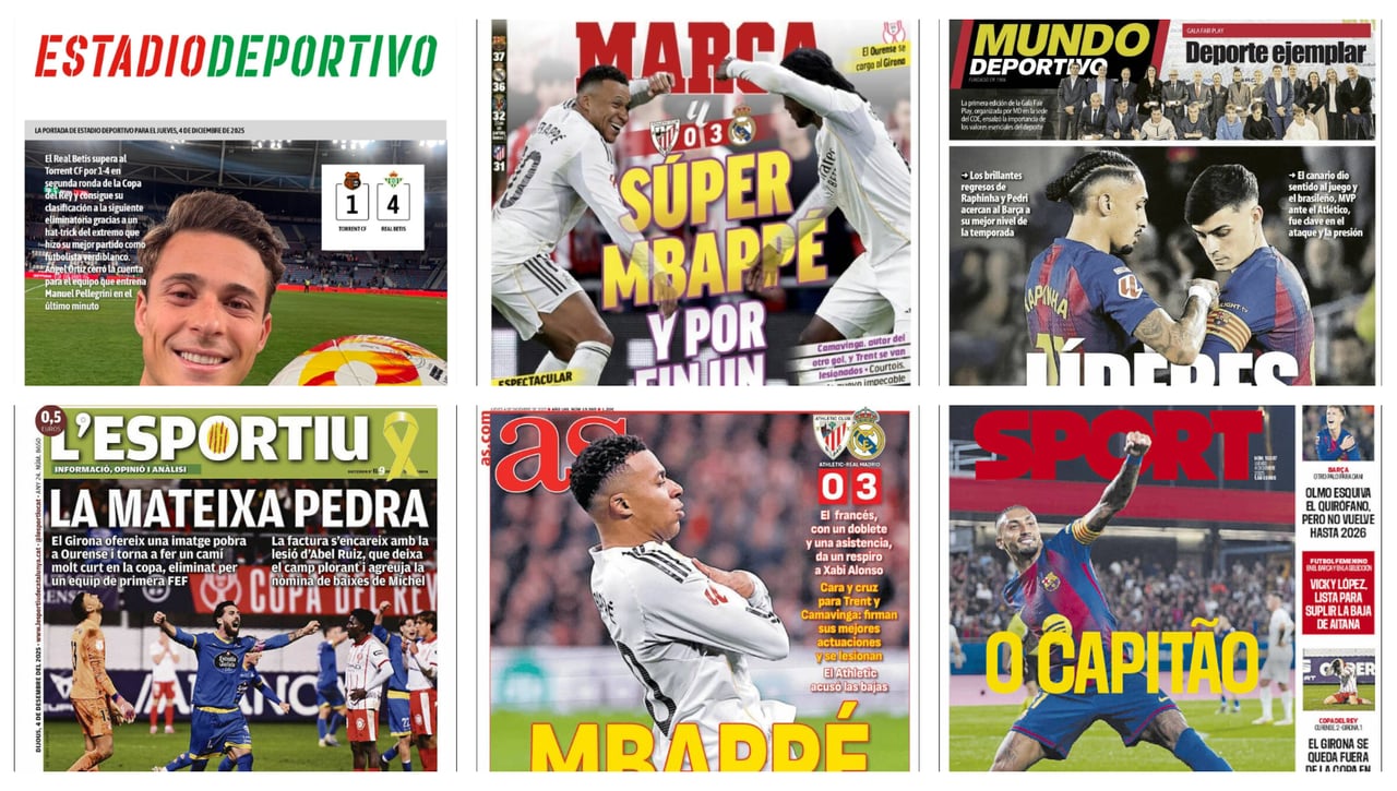 La victoria del Real Madrid, los regresos de Raphinha y Pedri a un gran nivel y los resultados en la segunda ronda de la Copa del Rey… Así vienen las portadas