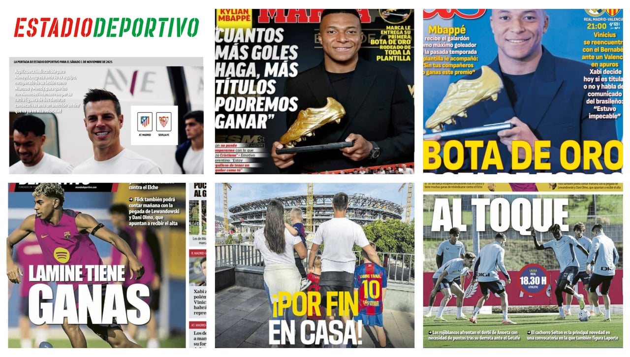 El Atlético - Sevilla, Azpilicueta, Iván Corralejo y Bladi, Mbappé, Lamine Yamal, el derbi vasco... así llegan las portadas del 1 de noviembre de 2025