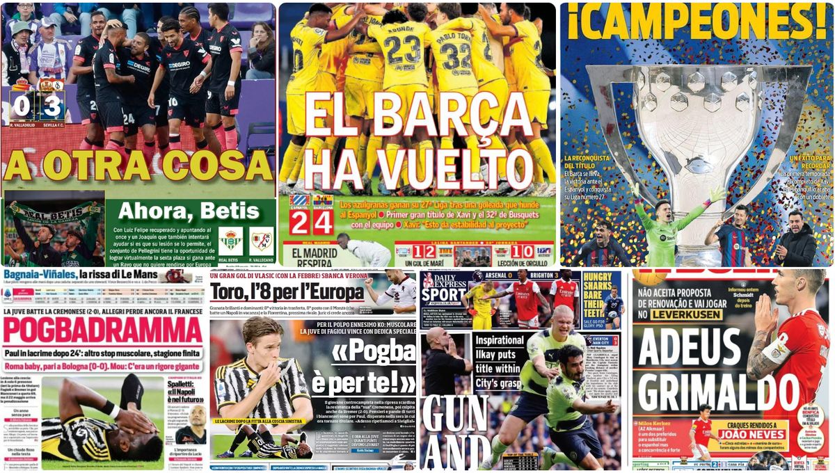 Tensa celebración del Barça; Ahora, Betis; Sevilla, a otra cosa; Drama Pogba... las portadas del lunes 15 de mayo