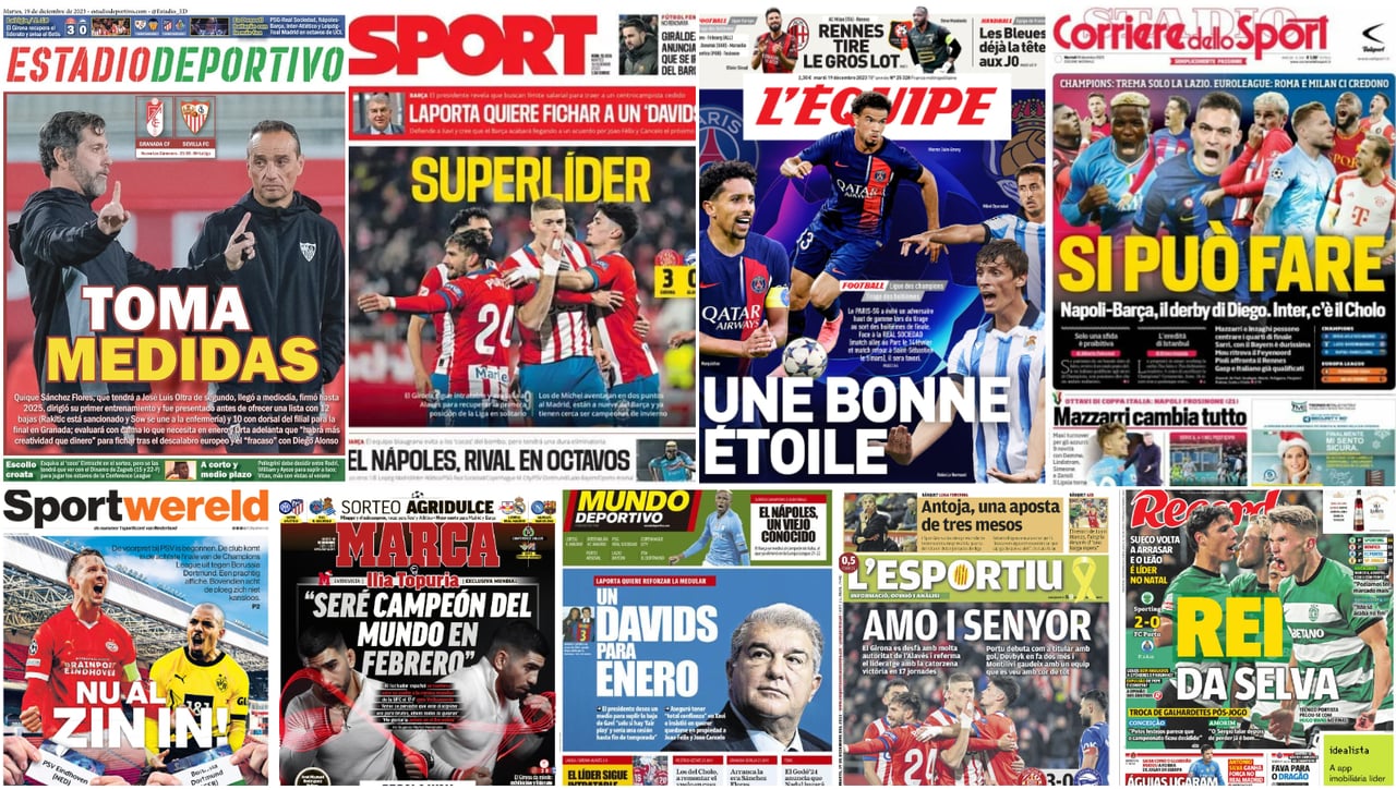 Primeras medidas de Quique, la Conference del Betis, Champions, Europa League, Superlíder, Topuria... portadas del martes 19 de diciembre de 2023