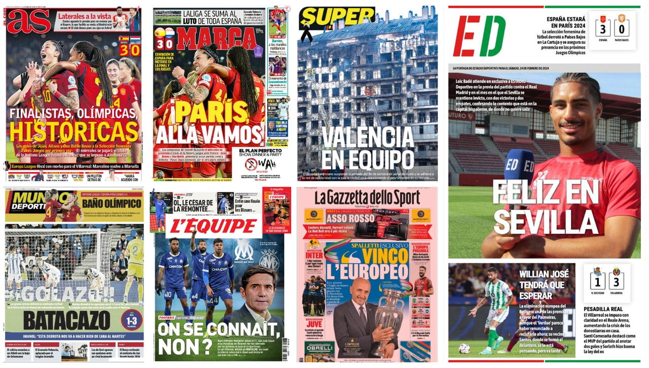 Valencia, de luto; de Sevilla a París; Badé, Marcelino, De Jong... portadas sábado 24 de febrero 2024