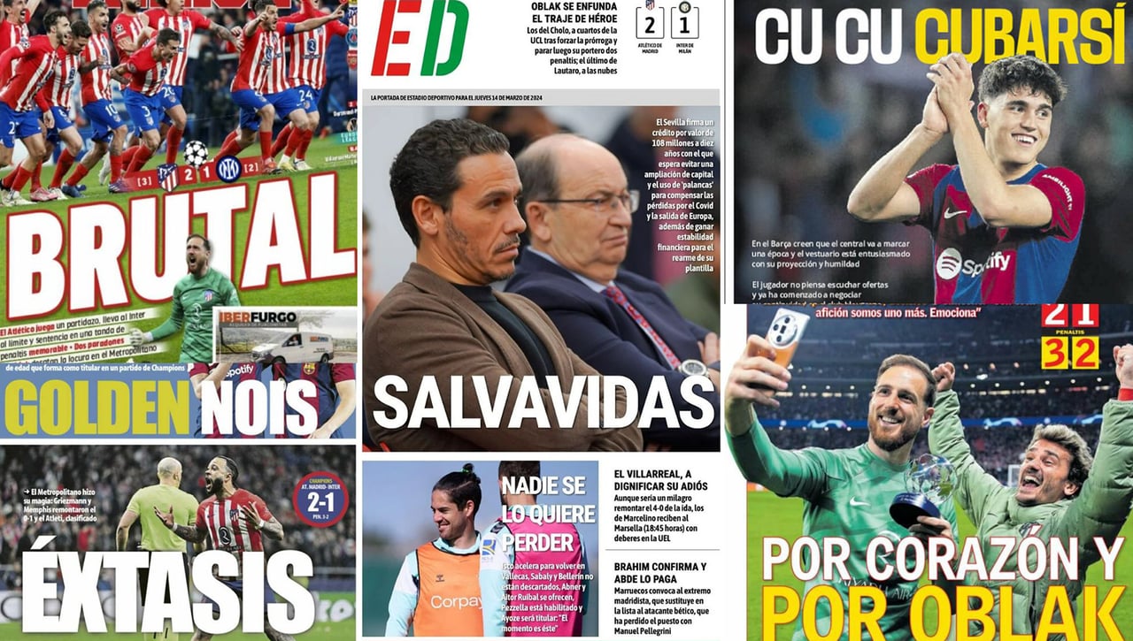 El milagro de Oblak, Cubarsí, el préstamo del Sevillla... Así vienen las portadas de hoy  
