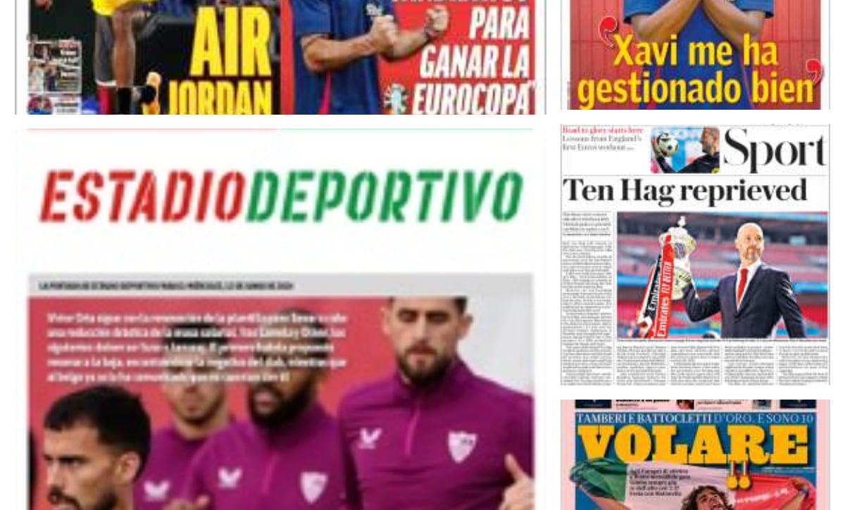 La renovación del Sevilla, las opciones de España en la Euro, Ten Hag, el oro de Jordan Díaz...las portadas del 12 de junio de 2024