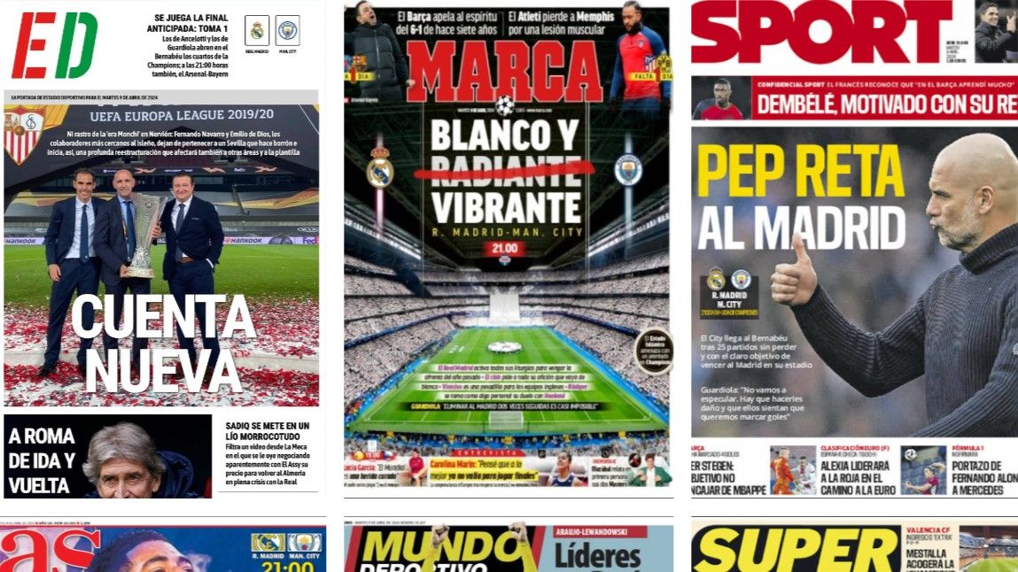 La vuelta de la Champions, Pellegrini y cambios en el Sevilla... protagonistas de las portadas de hoy