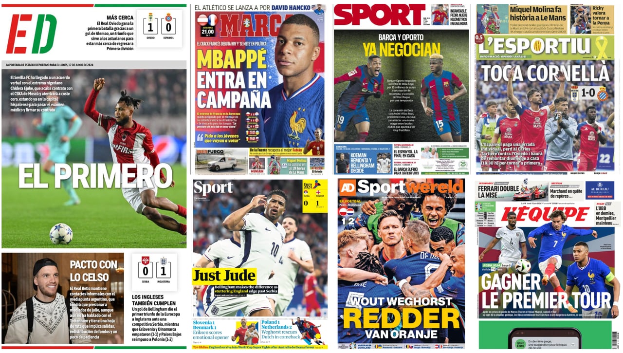 Primer fichaje del Sevilla, pacto con Lo Celso, salidas en el Barça, Mbappé, Bellingham... las portadas del lunes 17 de junio 2024  