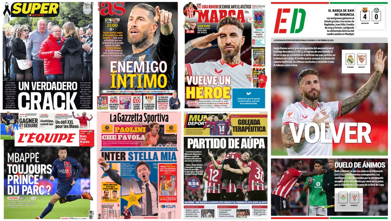 Vuelve Ramos, golazos de 'Lukita', goleada reparadora y el verdadero crack: portadas domingo 25 de febrero 2024