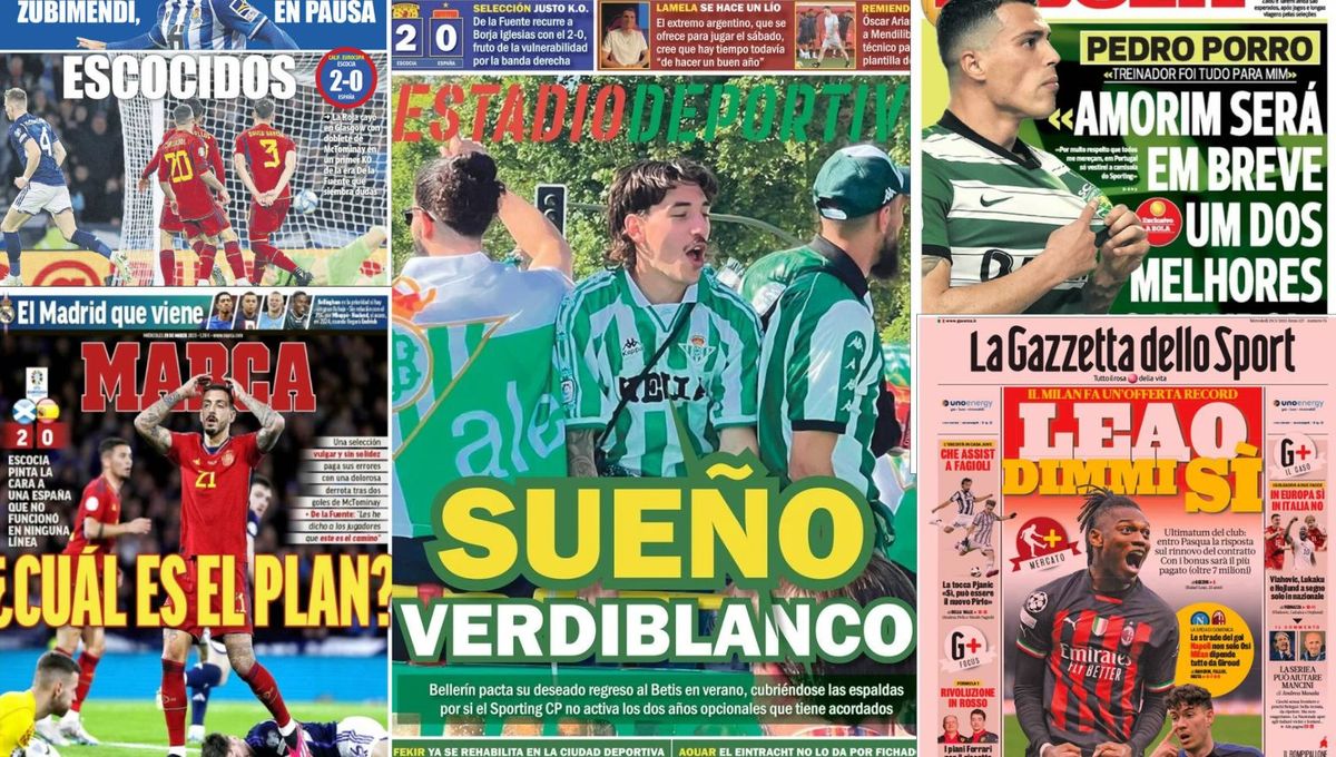 El regreso de Bellerín al Betis, las críticas a Mendilibar, el KO español... así llegan las portadas