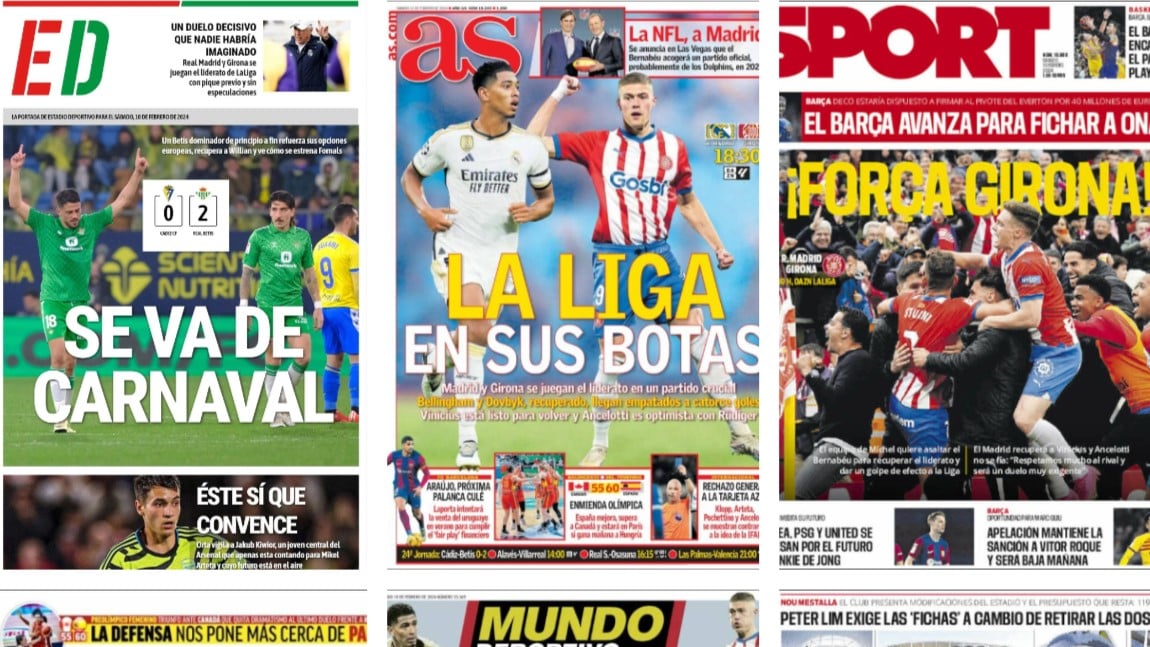 El Betis asalta Cádiz, duelo clave por LaLiga y Vitor Roque... así vienen las portadas en este sábado 10 de febrero