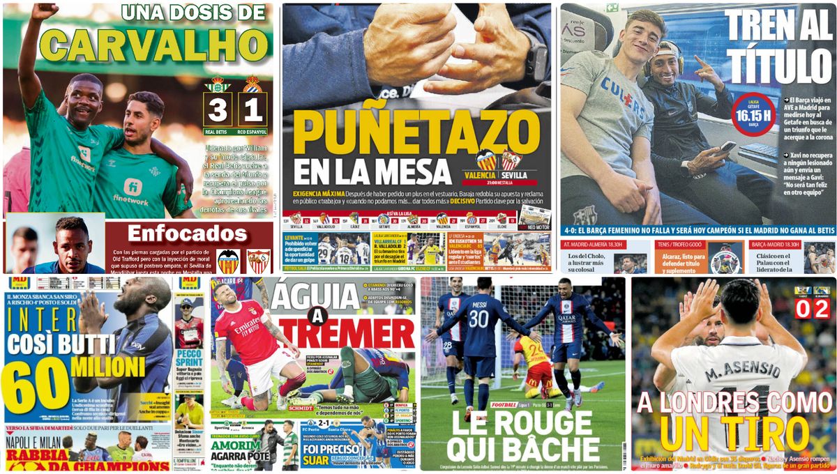 Dosis de Carvalho, Puñetazo en la mesa, Tren al título, Enchufado, Aúpa Iñaki... las portadas del domingo