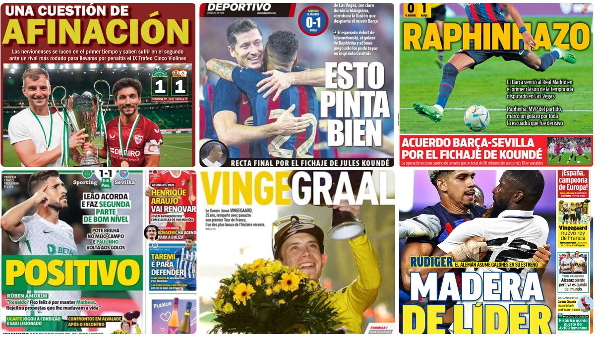 Sporting-Sevilla, Aouar, Vingegaard, Alcaraz, Verstappen... y más 'lío Koundé', en las portadas del lunes 25 de julio