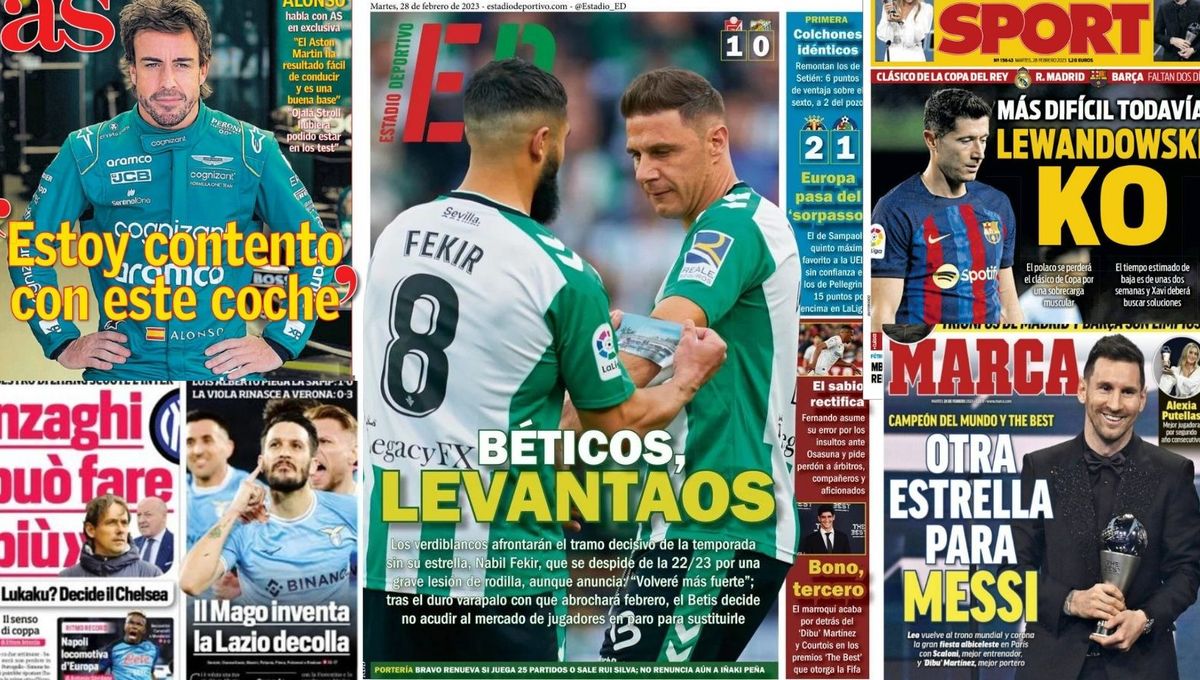 La lesión de Fekir, las dudas del Sevilla, Bono, Lewandowski, Messi... así llegan las portadas