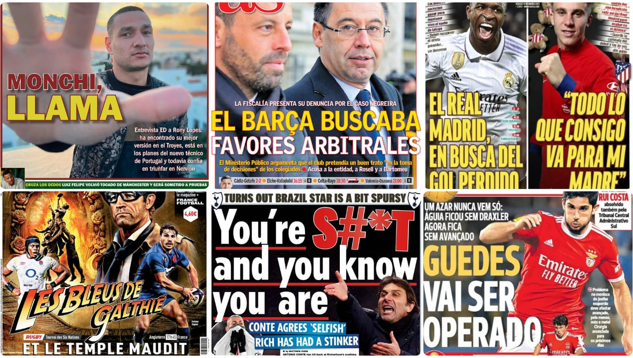 Mensaje de Rony, Pape Gueye, Luiz Felipe, el 'Caso Negreira', Indiana Jones... las portadas del sábado