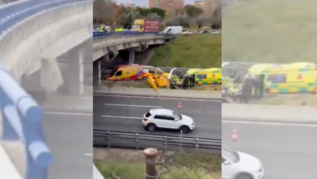 Un helicóptero se estrella en plena M-40 de Madrid y deja tres heridos