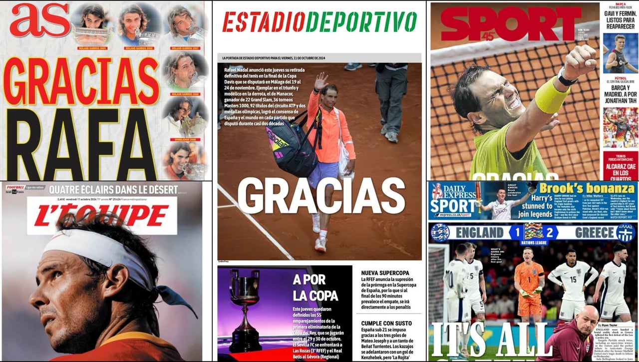 La retirada de Rafa Nadal, el desastre de Inglaterra, el sorteo de Copa... las portadas del viernes 11 de octubre