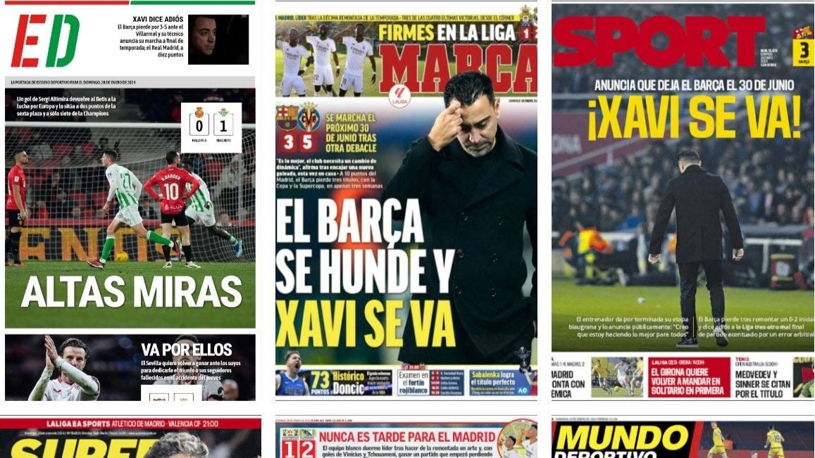 Xavi deja el Barça, el triunfo de Betis y Real Madrid... así vienen las portadas del 28 de enero