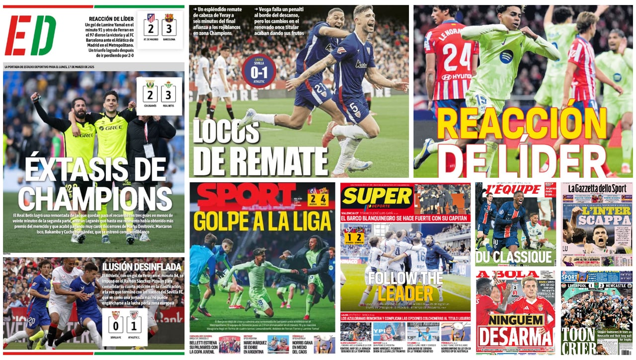 El Betis hincha, el Sevilla desinfla, el Barça golpea, Alonso y Sáinz se la pegan... las portadas del lunes 17 de marzo de 2025