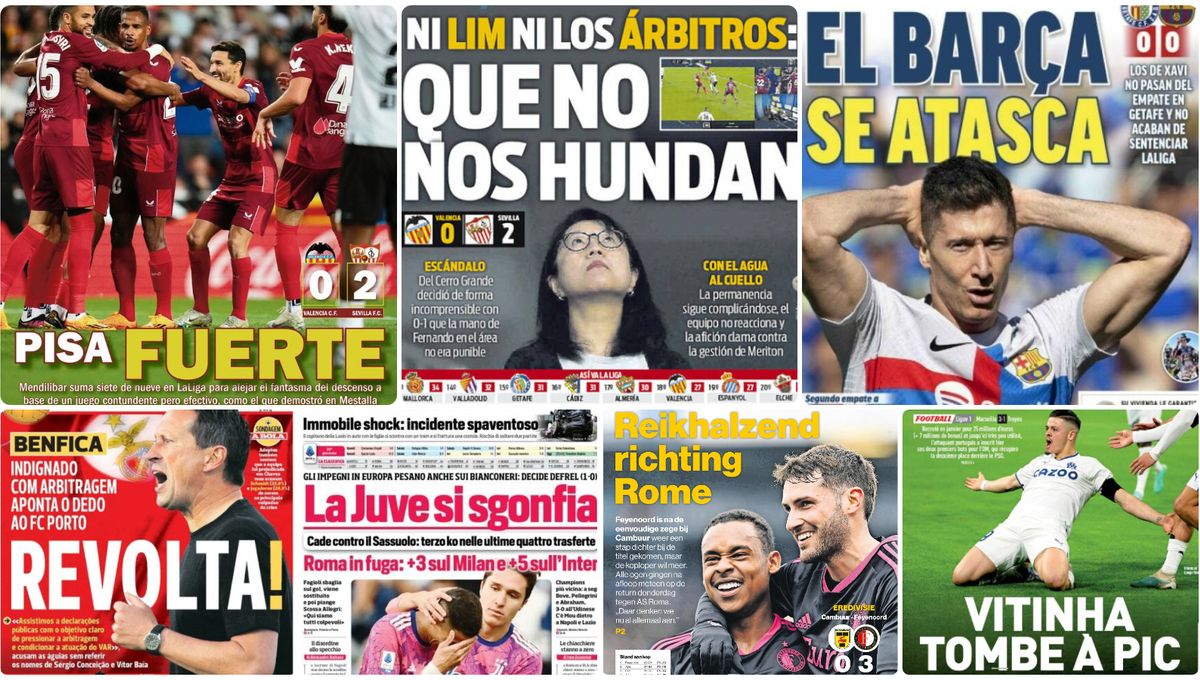 La polémica del Valencia-Sevilla; Ayoze, enamorado; sequía culé, grave accidente de Immobile... las portadas del lunes