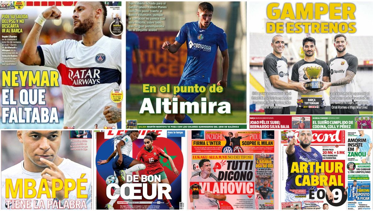 Altimira y el Betis, piropos de Guardiola, Neymar, Mbappé, Vlahovic, Cabral... las portadas del martes 8 de agosto 