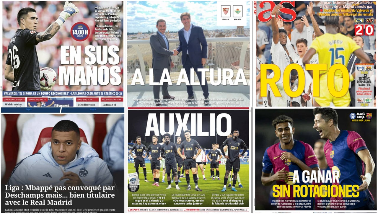 La lesión de Carvajal, la previa de El Gran Derbi, la presión del Barça... así vienen las portadas de hoy