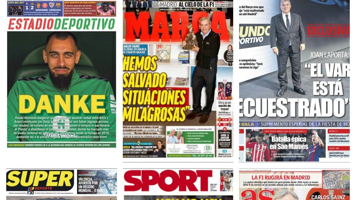 La salida de Borja Iglesias, el enfado de Laporta o Carlos Sainz ... así vienen las portadas el 24 de enero 