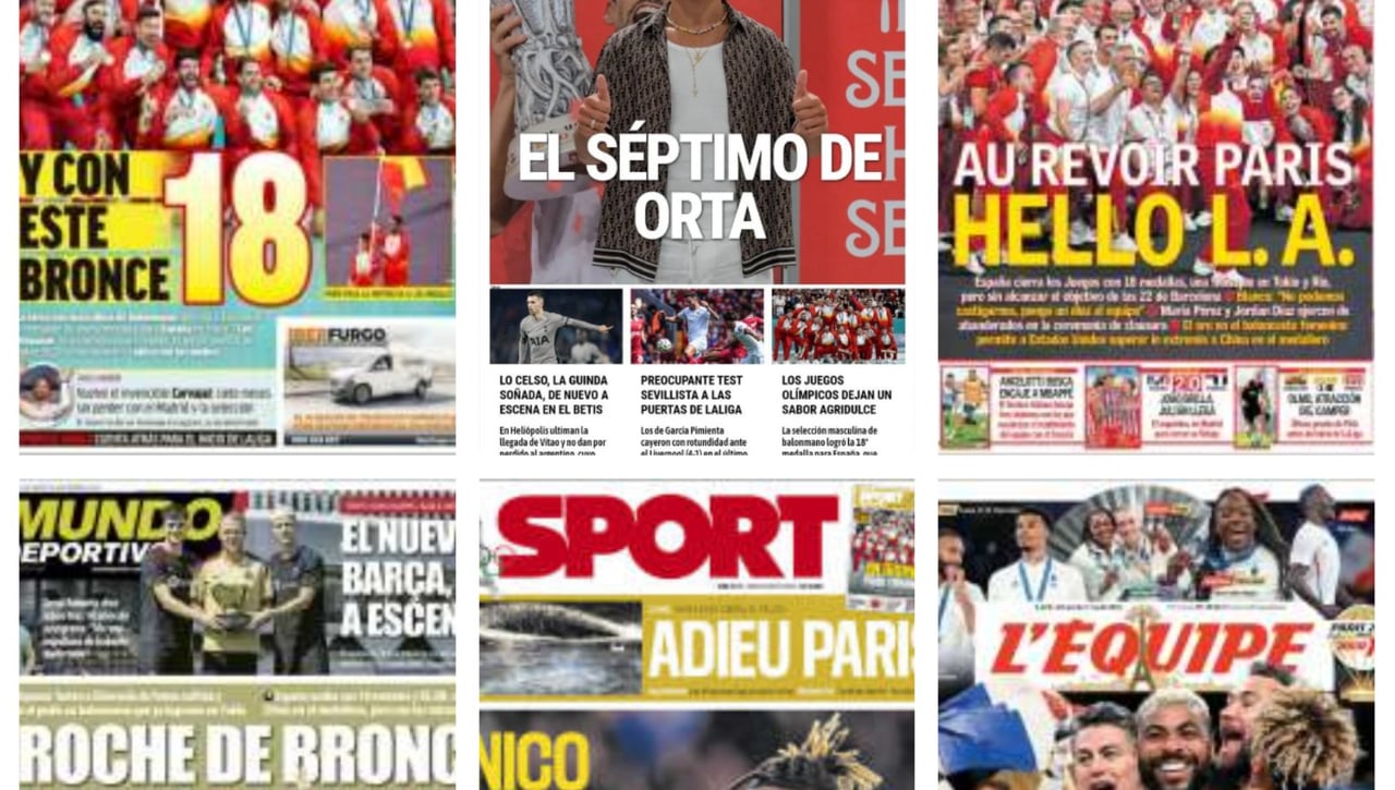 Adiós a los Juegos Olímpicos, las 18 medallas de España, el nuevo portero del Sevilla... Así vienen las portadas del día 12 de agosto