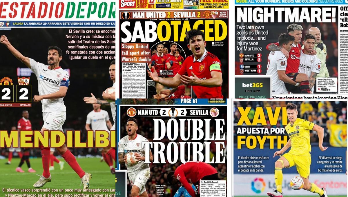 'Mendilibers', 'Nightmare', 'Sabotaged'... El épico final del Sevilla en las portadas inglesas