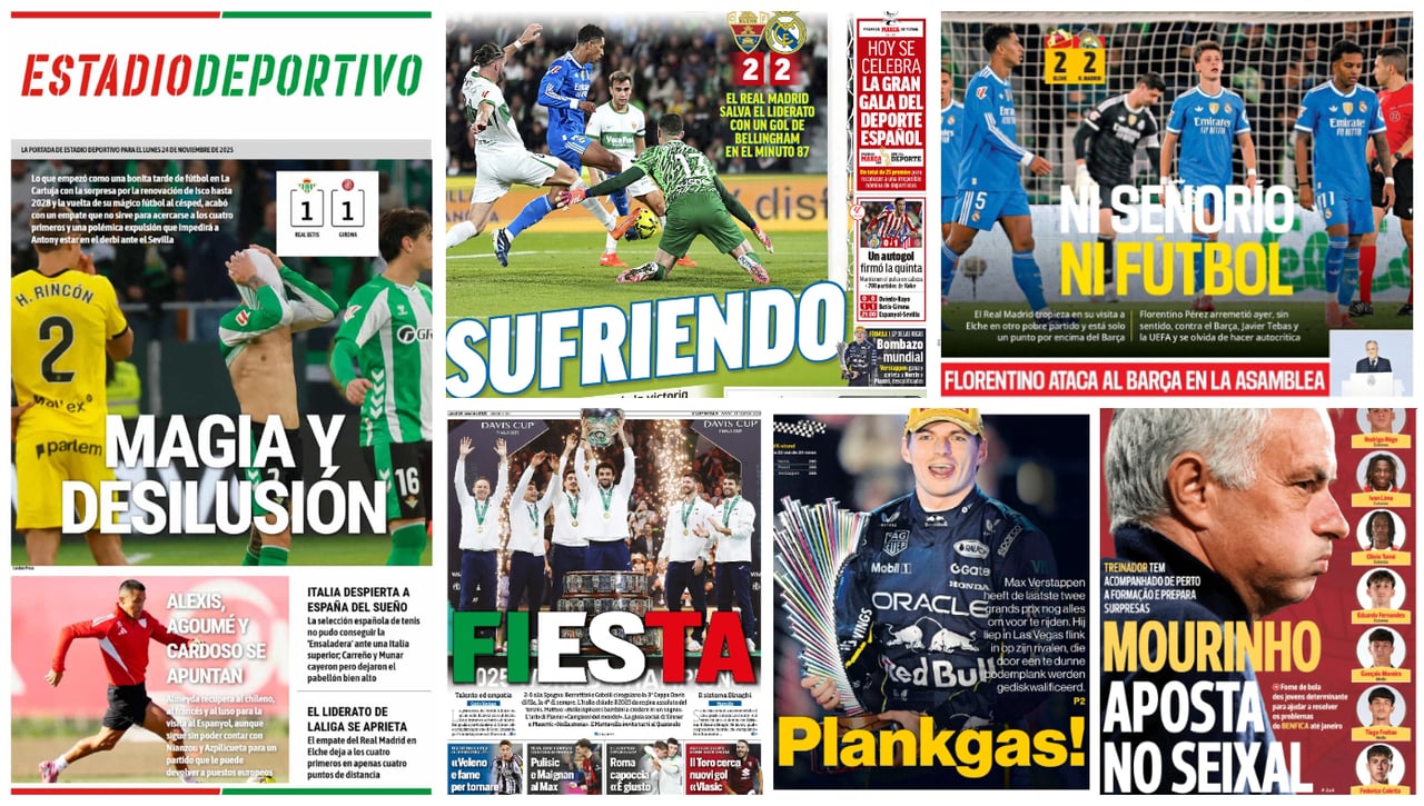 Polémica Antony, expulsado y sin derbi; rajada de Florentino Pérez, Copa Davis, Verstappen... las portadas del lunes 24 de noviembre de 2025