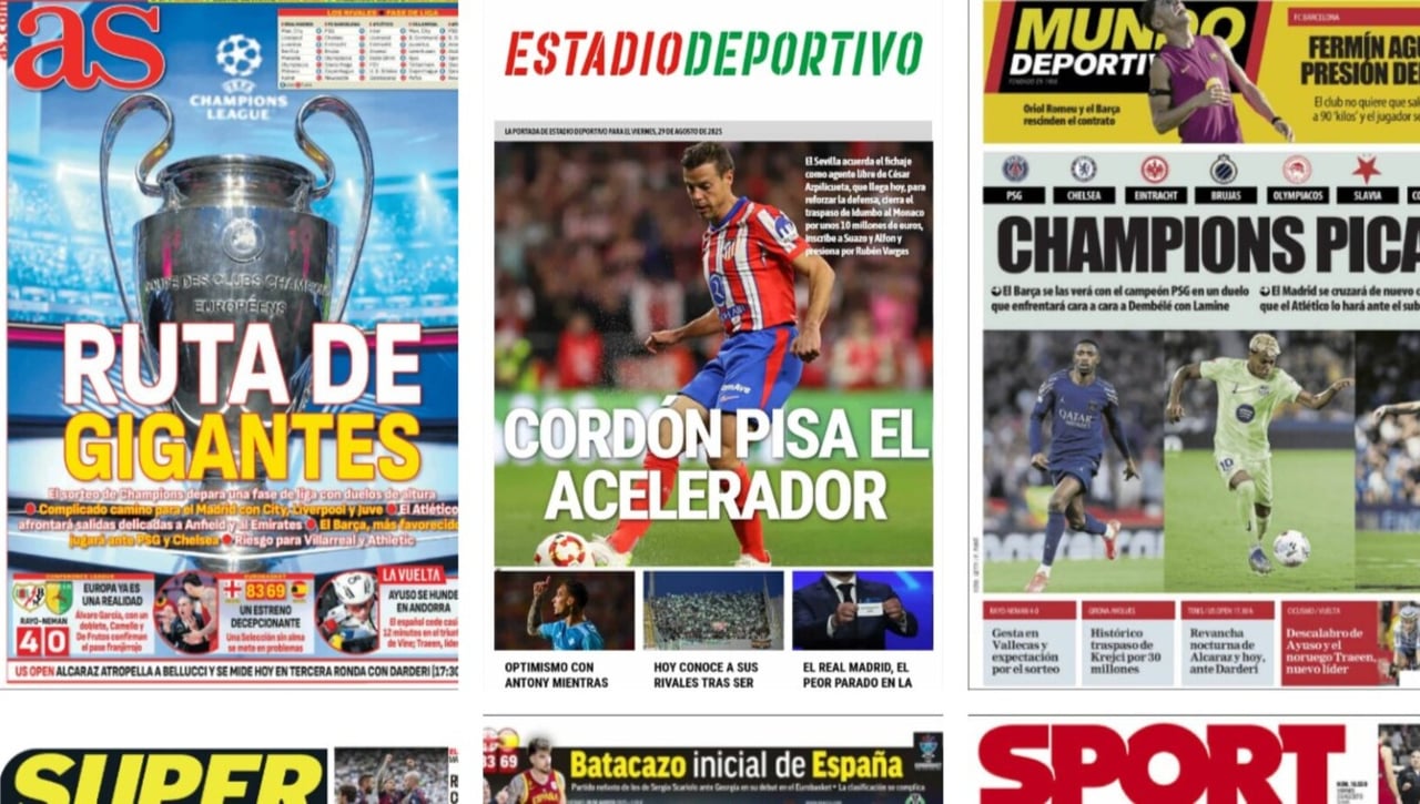El sorteo de la Champions, Azpilicueta y Antony, protagonistas de las portadas de hoy