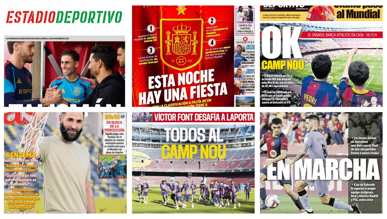 La Selección Española y la visita de Jesús Navas, la renovación de Isco, Alexis Sánchez, el regreso del Barça al Camp Nou... así llegan las portadas de este 18 de noviembre de 2025