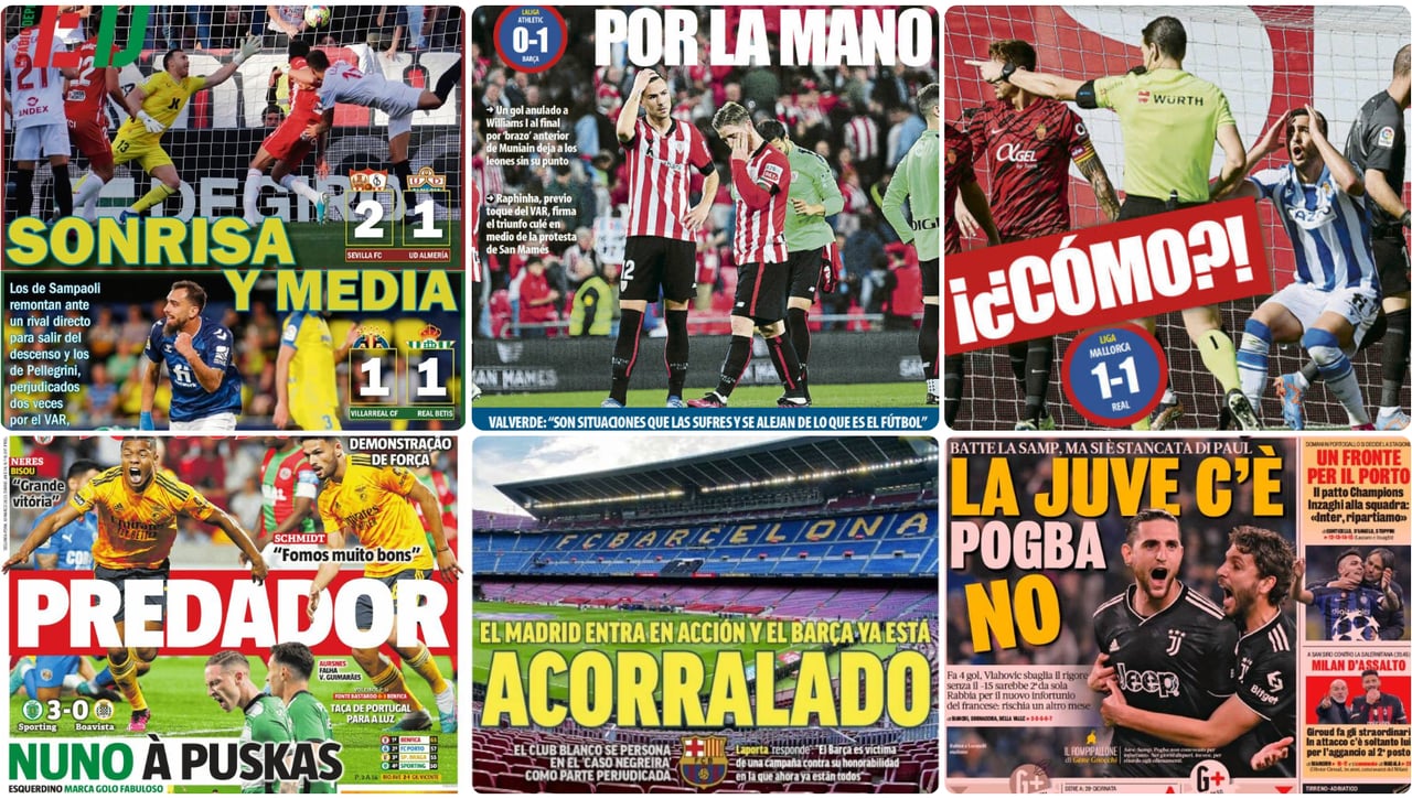 Negreira y el VAR roban protagonismo a Lamela, Borja, Le Normand o Williams en las portadas del lunes
