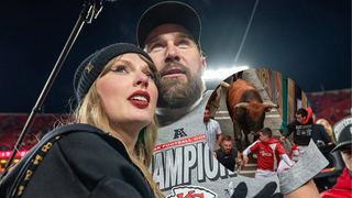 Travis Kelce, su hermano y Taylor Swift, en los encierros de San Fermín
