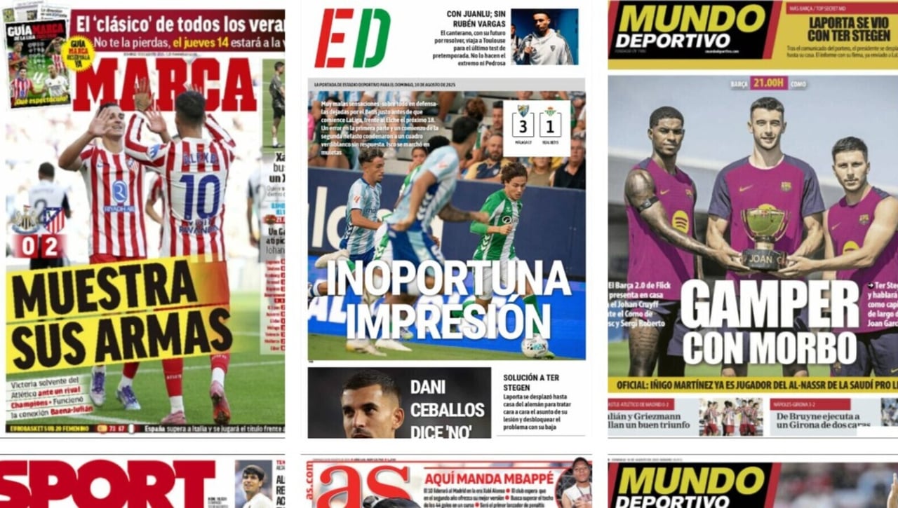El Betis pincha en Málaga, el Barça juega el Gamper y el Atleti convence... así vienen las portadas de hoy