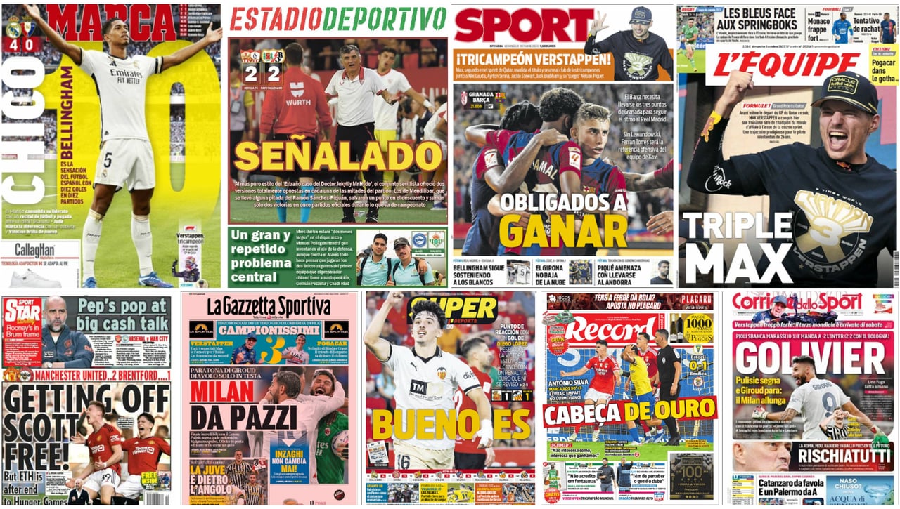 Tensión con Mendilibar, un Betis bajo en defensas, Bellingham, Giroud, Verstappen... portadas del domingo 8 de octubre