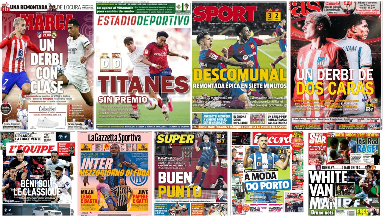 Titanes sin premio, Delirio en Montjüic, Duelo andaluz, Derbi con clase... las portadas del domingo 24 de septiembre 