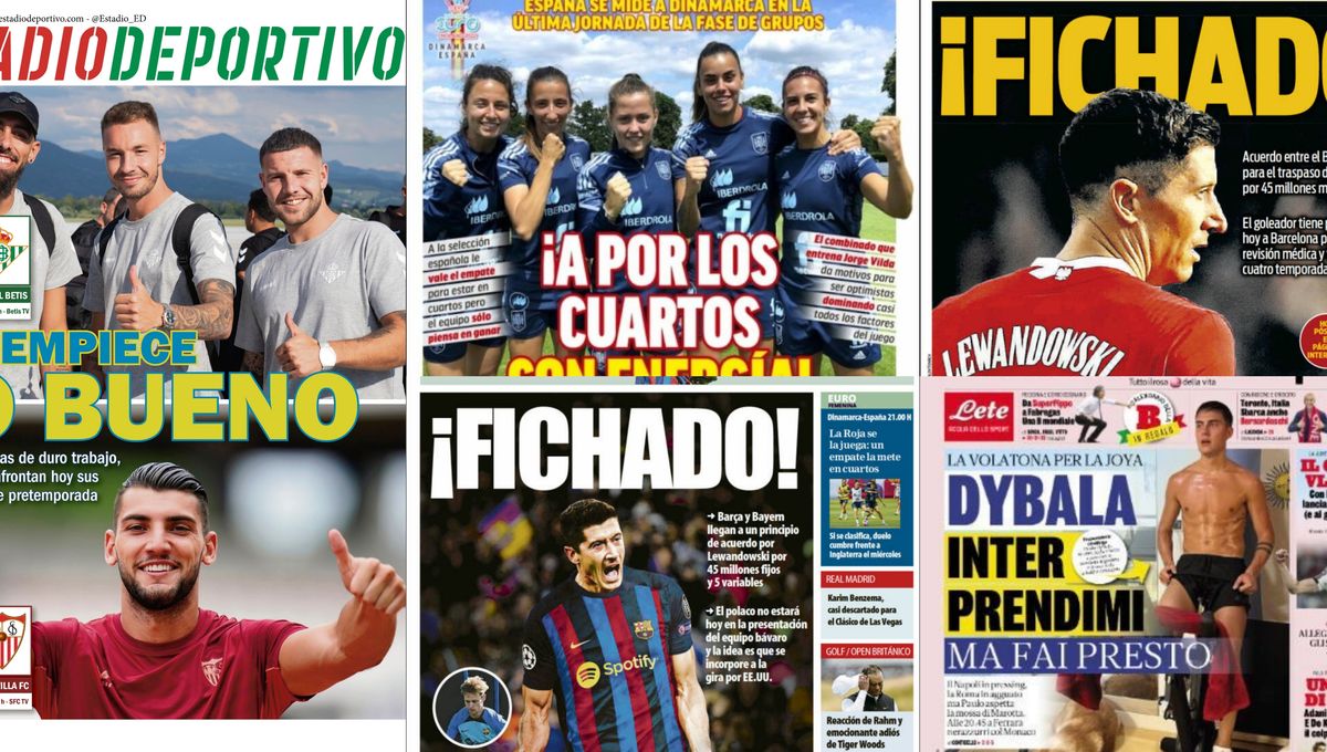 Sevilla y Betis, en acción, Lewandowski ya es del Barça, España se la juega... Así vienen las portadas de hoy