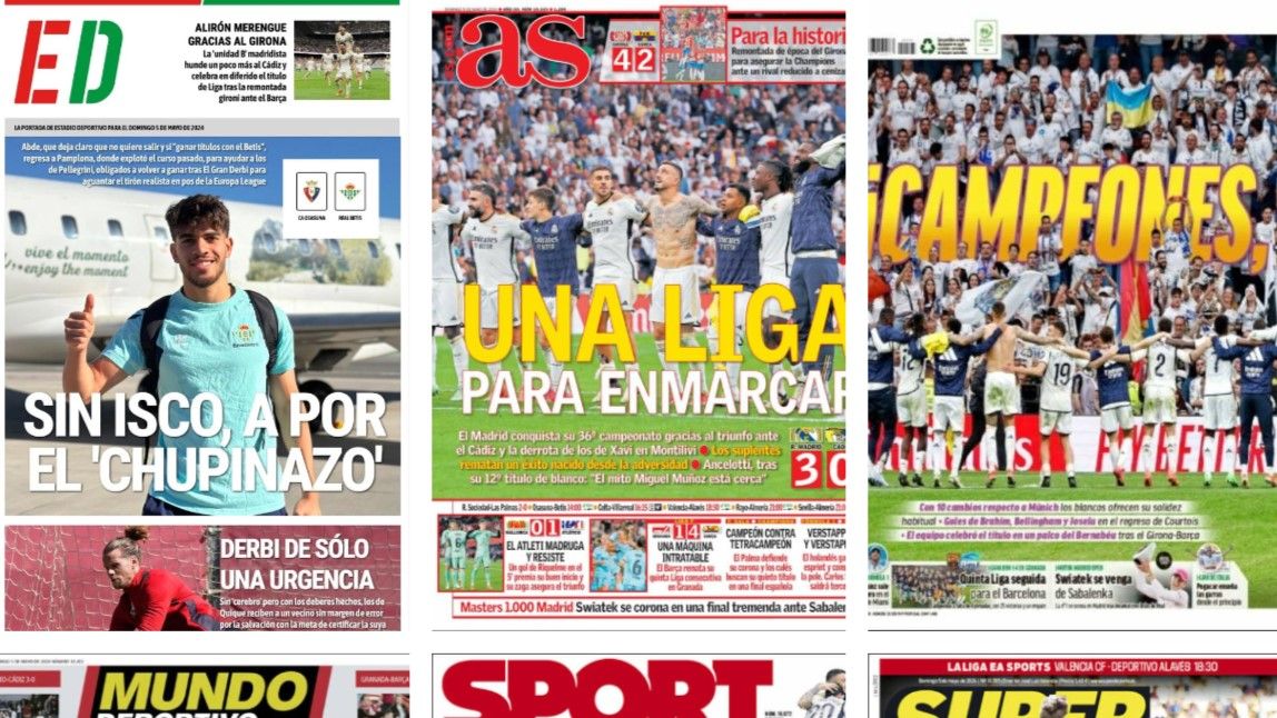 El Real Madrid es campeón de Liga, el Girona de Champions y el Barça se la pega... así vienen las portadas de hoy